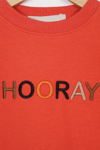 Bisiklet Yaka Uzun Kol Hooray Baskılı Kiremit Renk Erkek Çocuk İkili Takım