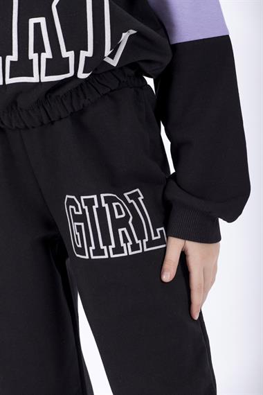 Bisiklet Yaka Uzun Kol Lila Renk Kız Çocuk Esofman Takım