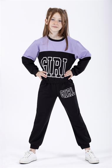 Bisiklet Yaka Uzun Kol Lila Renk Kız Çocuk Esofman Takım
