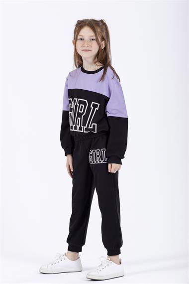Bisiklet Yaka Uzun Kol Lila Renk Kız Çocuk Esofman Takım