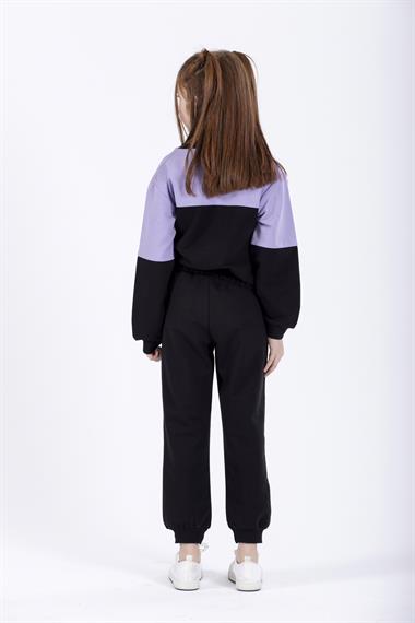 Bisiklet Yaka Uzun Kol Lila Renk Kız Çocuk Esofman Takım