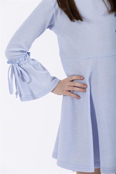 Bisiklet Yaka Uzun Kol Mavi Renk Kız Çocuk Elbıse