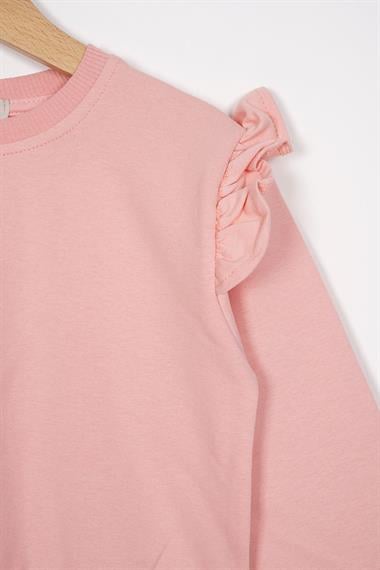 Bisiklet Yaka Uzun Kol Pantolonu Dikiş Detaylı Somon Lacıvert Renk Kız Cocuk Esofman Takım