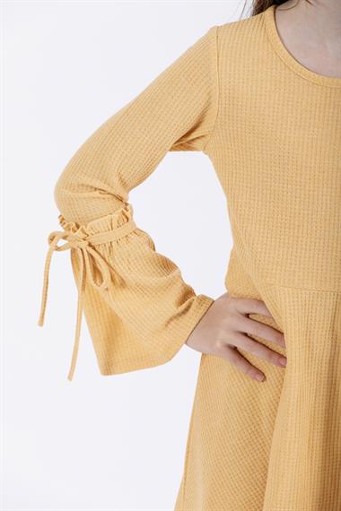 Bisiklet Yaka Uzun Kol Sari Renk Kız Çocuk Elbıse