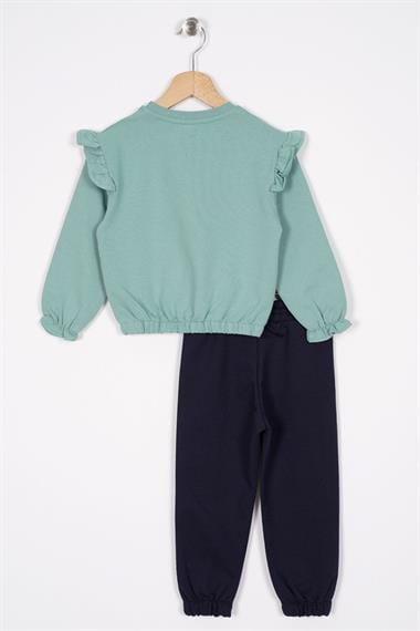 Bisiklet Yaka Uzun Kol Pantolonu Dikiş Detaylı Cagla Lacivert Renk Kız Çocuk Esofman Takım
