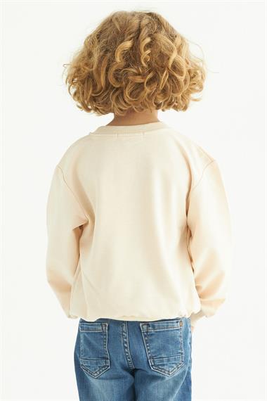 Bisiklet Yaka Uzun Kol Weekend Feel Baskılı Bej Renk Erkek Çocuk Sweatshirt