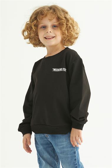 Bisiklet Yaka Uzun Kol Weekend Feel Baskılı Siyah Renk Erkek Çocuk Sweatshirt