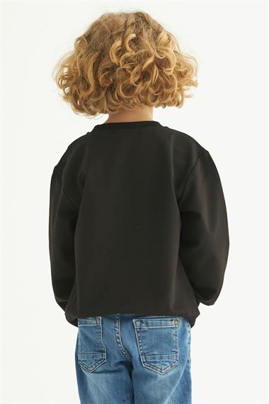 Bisiklet Yaka Uzun Kol Weekend Feel Baskılı Siyah Renk Erkek Çocuk Sweatshirt