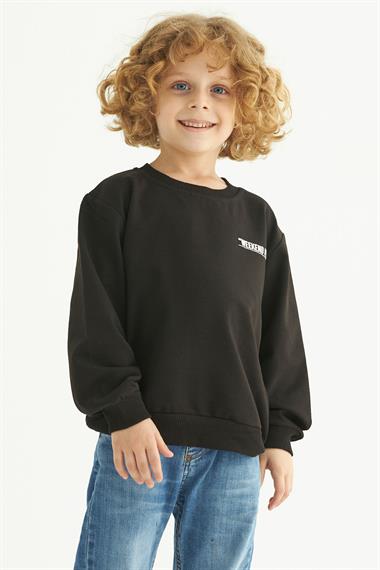 Bisiklet Yaka Uzun Kol Weekend Feel Baskılı Siyah Renk Erkek Çocuk Sweatshirt