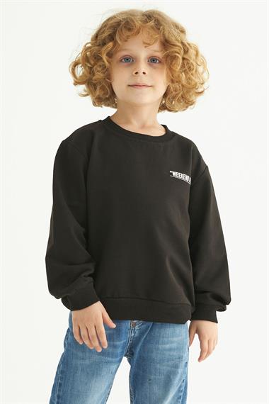 Bisiklet Yaka Uzun Kol Weekend Feel Baskılı Siyah Renk Erkek Çocuk Sweatshirt