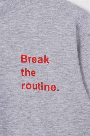 Bisiklet Yaka Uzun Kol Yazı Baskılı Gri Renk Erkek Çocuk Sweatshirt