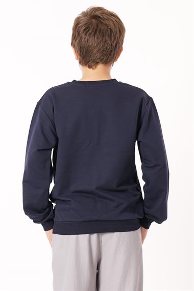 Bisiklet Yaka Uzun Kol Yazı Baskılı Lacivert Renk Erkek Çocuk Sweatshirt