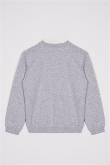 Bisiklet Yaka Uzun Kol Yazı Baskılı Gri Renk Erkek Çocuk Sweatshirt