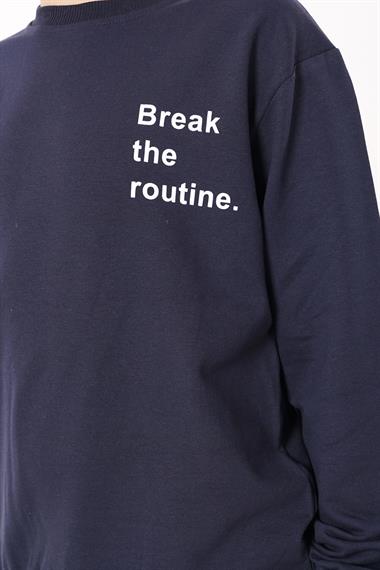 Bisiklet Yaka Uzun Kol Yazı Baskılı Lacivert Renk Erkek Çocuk Sweatshirt