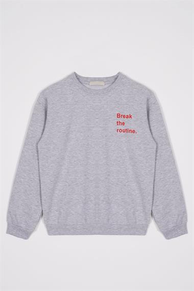 Bisiklet Yaka Uzun Kol Yazı Baskılı Gri Renk Erkek Çocuk Sweatshirt
