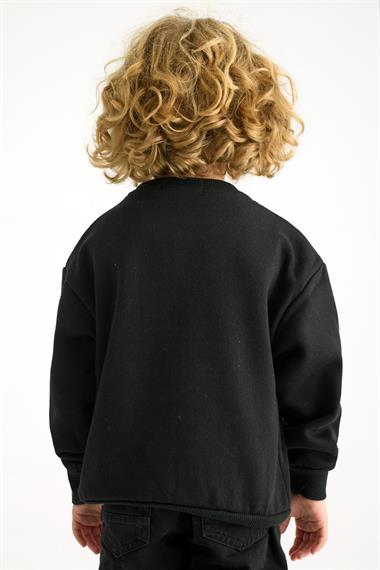 Bisiklet Yaka Uzun Kol Siyah Renk Erkek Çocuk Sweatshirt