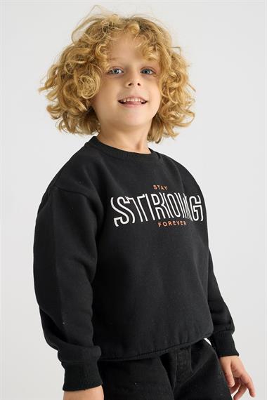 Bisiklet Yaka Uzun Kol Siyah Renk Erkek Çocuk Sweatshirt