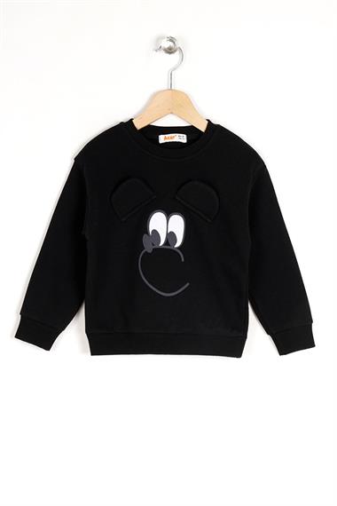 Bisiklet Yaka Uzun Kol Siyah Renk Kız Çocuk Sweatshirt