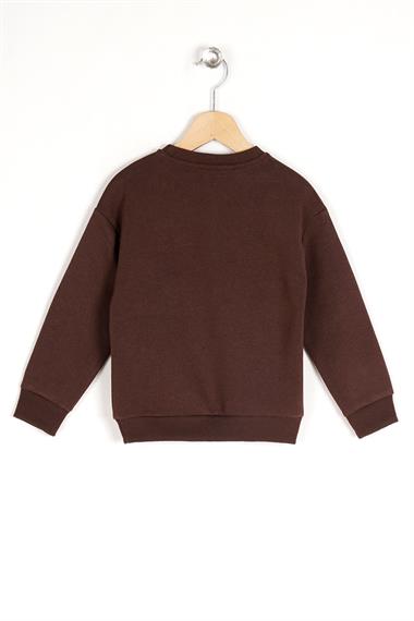 Bisiklet Yaka Uzun Kol Kahverengi Renk Kız Çocuk Sweatshirt