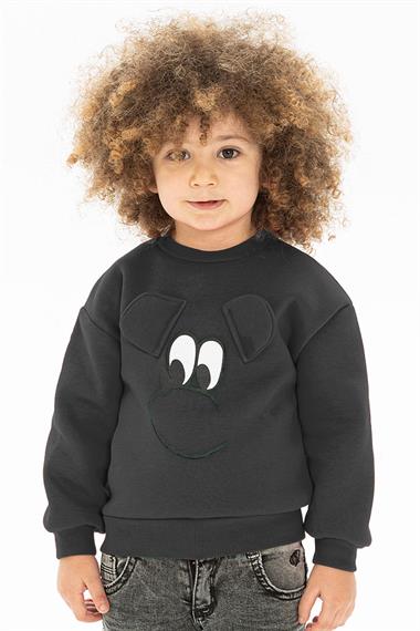 Bisiklet Yaka Uzun Kol Siyah Renk Kız Çocuk Sweatshirt