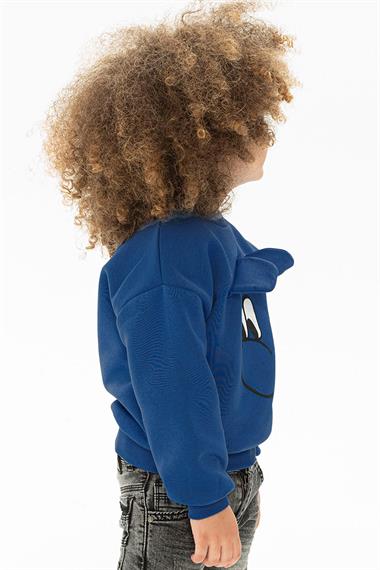 Bisiklet Yaka Uzun Kol Indigo Renk Kız Çocuk Sweatshirt