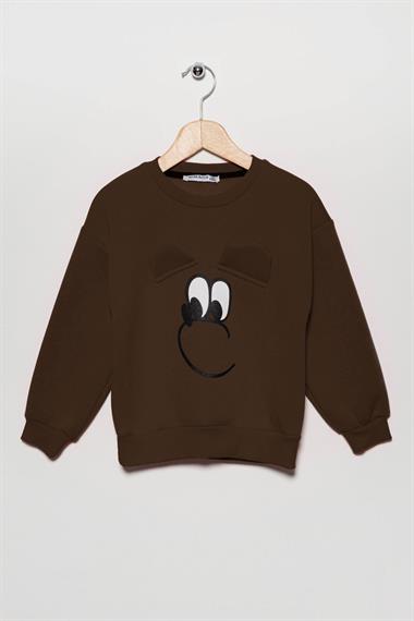 Bisiklet Yaka Uzun Kol Kahverengi Renk Kız Çocuk Sweatshirt