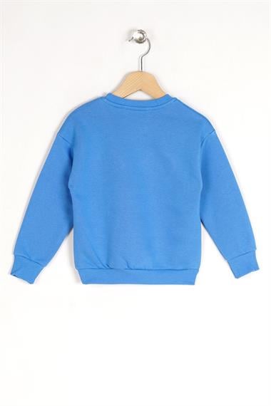 Bisiklet Yaka Uzun Kol Mavi Renk Kız Çocuk Sweatshirt
