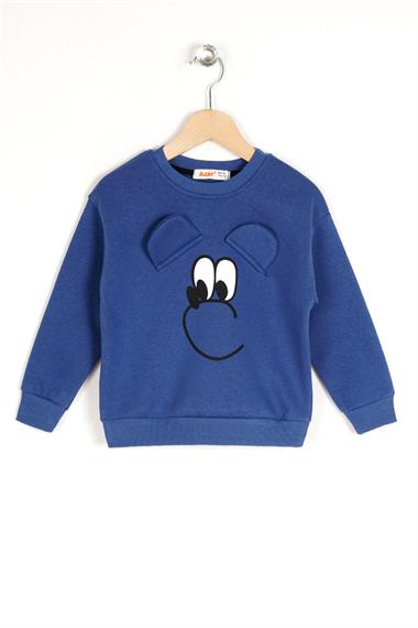 Bisiklet Yaka Uzun Kol Indigo Renk Kız Çocuk Sweatshirt
