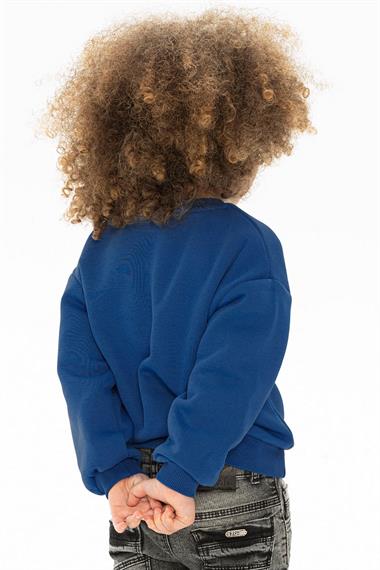 Bisiklet Yaka Uzun Kol Indigo Renk Kız Çocuk Sweatshirt