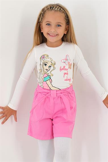 Bağlama Detaylı Koyu Pembe Renk Kız Çocuk Şort