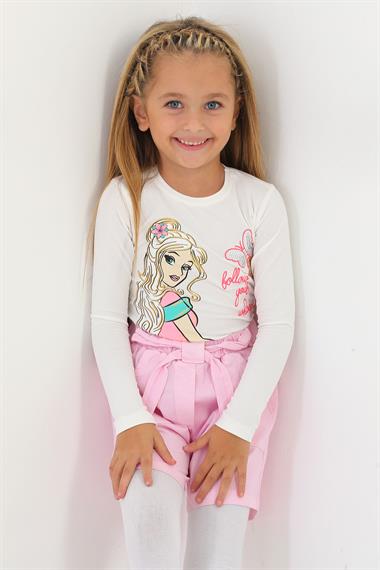 Bağlama Detaylı Pembe Renk Kız Çocuk Şort