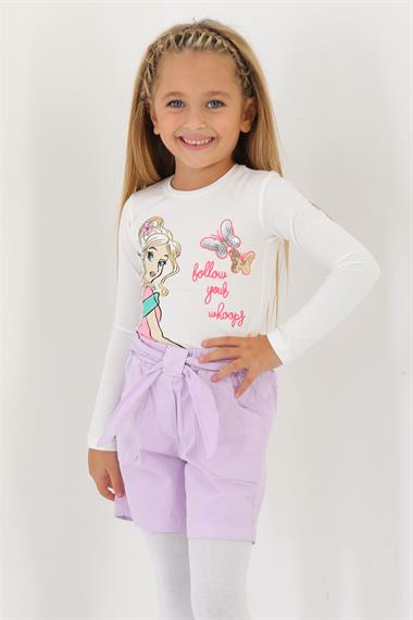 Bağlama Detaylı Lila Renk Kız Çocuk Şort