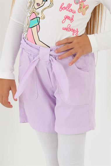 Bağlama Detaylı Lila Renk Kız Çocuk Şort