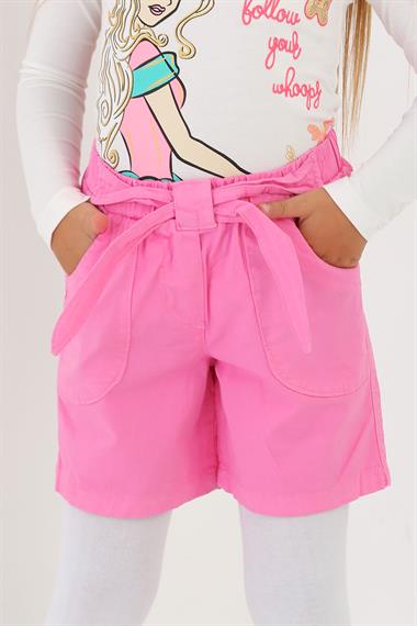 Bağlama Detaylı Koyu Pembe Renk Kız Çocuk Şort