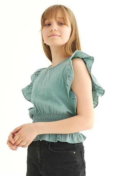 Bisiklet Yaka Yarasa Kol Yeşil Renk Kız Çocuk Bluz