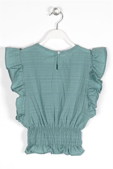 Bisiklet Yaka Yarasa Kol Yeşil Renk Kız Çocuk Bluz