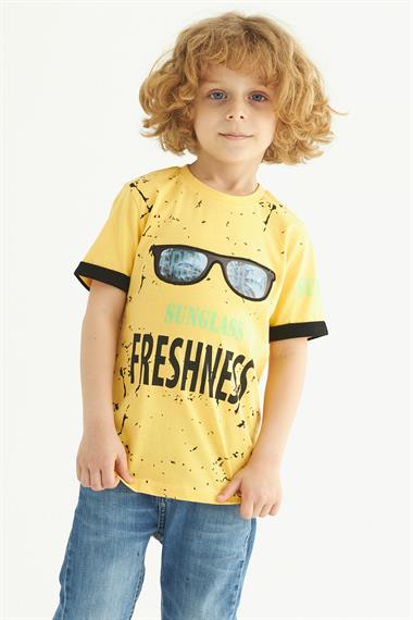 Bisiklet Yaka Kısa Kol Hardal Renk Erkek Çocuk Tshirt