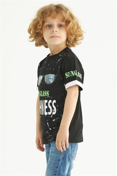 Bisiklet Yaka Kısa Kol Siyah Renk Erkek Çocuk Tshirt