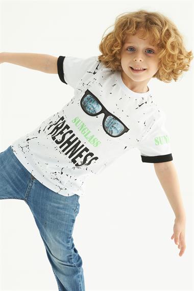 Bisiklet Yaka Kısa Kol Beyaz Renk Erkek Çocuk Tshirt