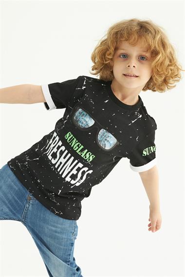 Bisiklet Yaka Kısa Kol Siyah Renk Erkek Çocuk Tshirt