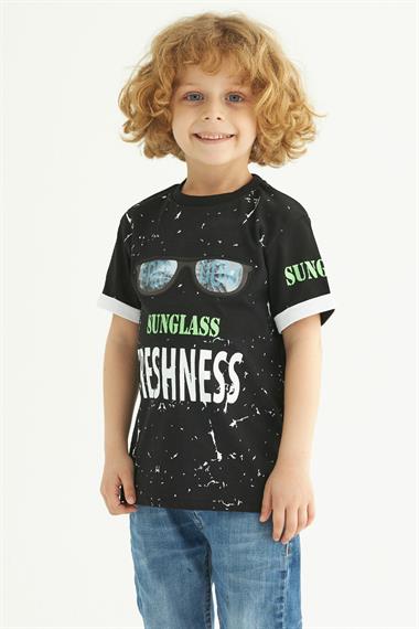 Bisiklet Yaka Kısa Kol Siyah Renk Erkek Çocuk Tshirt