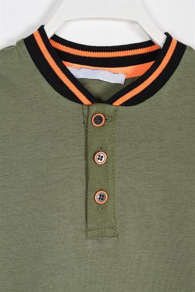 Bisiklet Yaka Kısa Kol Yakası Düğmeli Kolları Camp Keep Baskılı Haki Renk Erkek Çocuk Tshirt