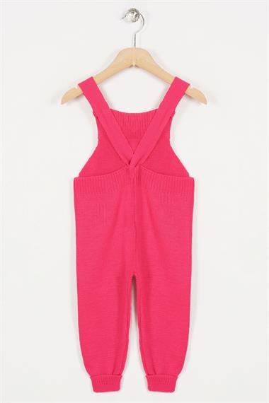 Askılı Düğmeli Önü Ayıcıklı Fuşya Renk Kız Çocuk Salopet