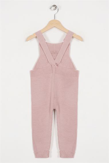 Askılı Düğmeli Önü Ayıcıklı Gül Kurusu Renk Kız Çocuk Salopet