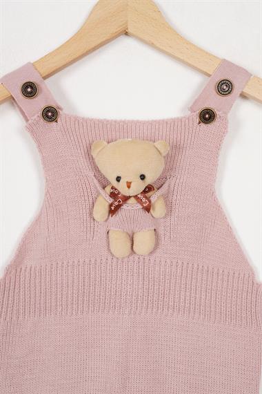 Askılı Düğmeli Önü Ayıcıklı Gül Kurusu Renk Kız Çocuk Salopet