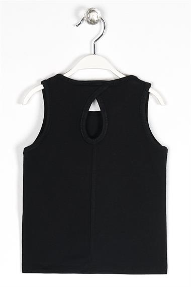 Bisiklet Yaka Sıfır Kol Baskılı Siyah Renk Kız Çocuk Tshirt