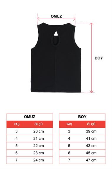 Bisiklet Yaka Sıfır Kol Baskılı Siyah Renk Kız Çocuk Tshirt