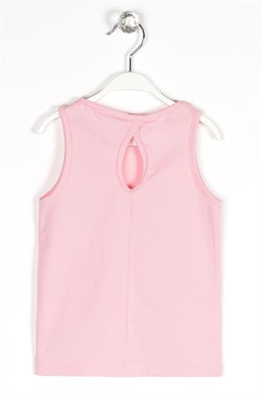 Bisiklet Yaka Sıfır Kol Baskılı Pembe Renk Kız Çocuk Tshirt