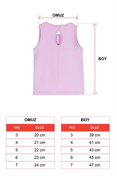 Bisiklet Yaka Sıfır Kol Baskılı Lila Renk Kız Çocuk Tshirt