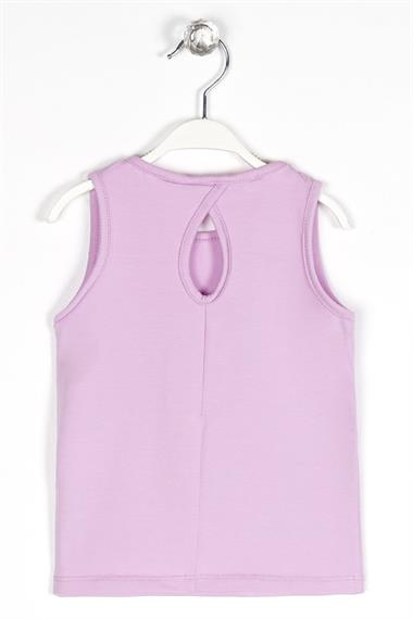 Bisiklet Yaka Sıfır Kol Baskılı Lila Renk Kız Çocuk Tshirt